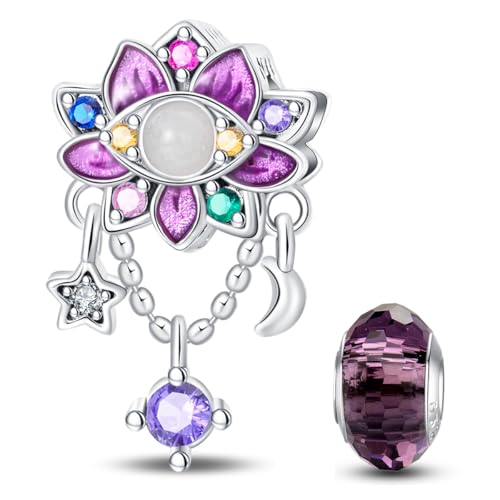 HappyStar 925 Sterling Silver Charms for Bracelets and Necklace Dangle Pendants Beads Charms Fits Charms Bracelets for Woman Jewelry Gifts (with one Spacer Bead Charms) - style: Elegant Lotus Beads