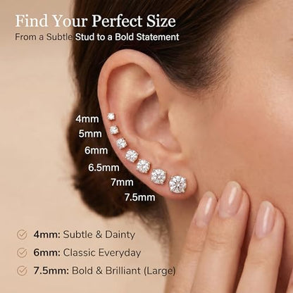 14k Gold Solitaire Round Cubic Zirconia Earrings Studs for Women & Men | Anti Tarnishing CZ Stud Earrings with 14k Gold Butterfly Pushbacks | 4MM-7.5MM by MAX + STONE - color: White Gold, size: 7.5 mm