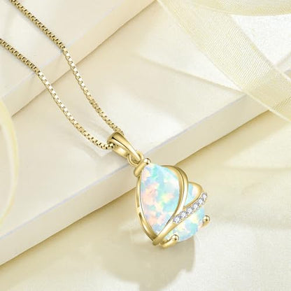 Birthstone Pendant Necklace 925 Sterling Silver Teardrop Jewelry for Women - color: Golden Yellow-lridescent White