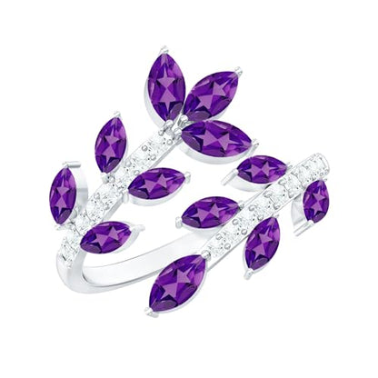 Natural Amethyst Diamond Statement Ring For Women, AAA Quality, Certified Amethyst Designer Ring - Ideal For Gift - color: 18K White Gold