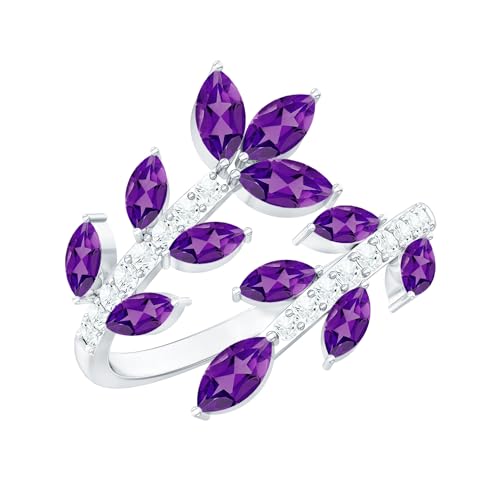 Natural Amethyst Diamond Statement Ring For Women, AAA Quality, Certified Amethyst Designer Ring - Ideal For Gift - color: 925 Sterling Silver