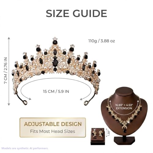 Kamirola Tiaras and Crowns for Women,Tiaras Earrings Necklace, Crystal Bridal Jewelry Set, Costume Jewelry for Women Party Halloween Prom Pageant - color: GOLD BLACK
