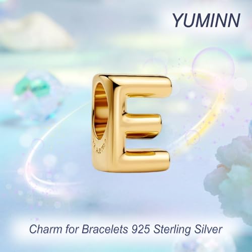Gold Letter Charms A-Z for Bracelets 925 Sterling Silver Alphabet Initial Charms Beads Jewelry Gifts for Women - color: E