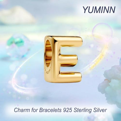 Gold Letter Charms A-Z for Bracelets 925 Sterling Silver Alphabet Initial Charms Beads Jewelry Gifts for Women - color: E