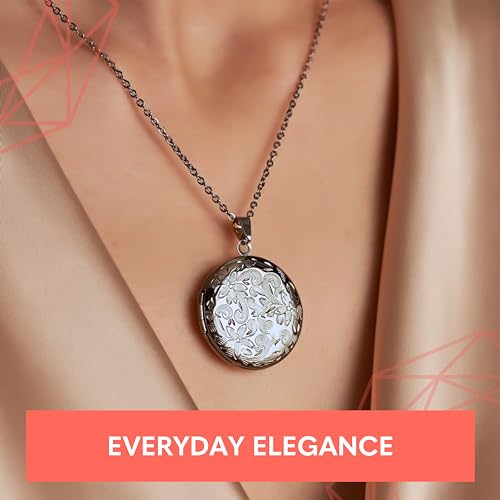 Locket Necklace for Women Girls, 18” Jewelry Chain, Picture Photo Inside, Cadenas para mujer, Personalized Custom Name Gold Locket, Customized Couples Locket, Silver, Rose Gold, Gold - color: Silver, style: 2 Photos Necklace