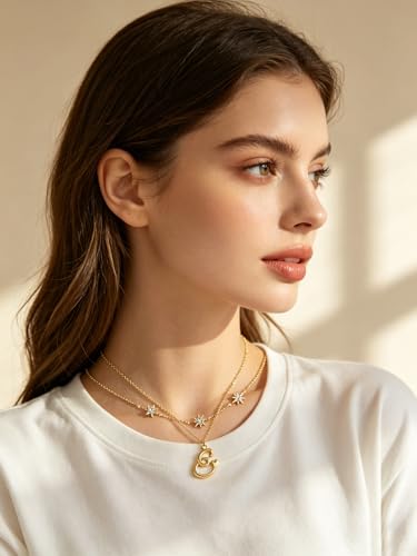 14K Gold A-Z Initial Lette Necklace Star Choker Women Necklace | Personalized Initial Jewelry, Meaningful Name Letter Gift for Women Wife Mom Friend, Perfect Present For Birthday/Anniversary - style: 14K Gold-E