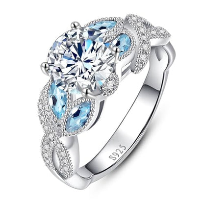 Yaresul 3.6ct 925 Sterling Silver Created Women's Rainbow Topaz|Sapphire|Aquamarine Ring Women Engagement Rings Bezel Setting Marquise Fashion Statement Ring Best Gift for Mother and Grandma Size 5-9 - color: Cubic Zirconia&Created Aquamarine