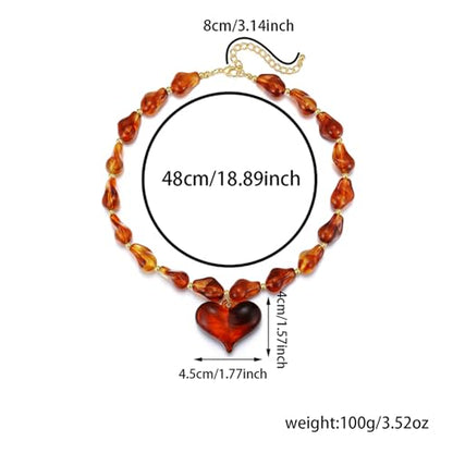 Chunky Heart Necklaces for Women Colorful Resin Beaded Necklaces for Women Gold Puffy Heart Statement Necklace Trendy Acrylic Choker Jewelry Gift - color: A