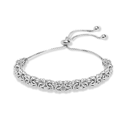 LeCalla 925 Sterling Silver Byzantine Bolo Bracelet for Women | Handmade Adjustable Sliding Bolo Link Chain Bracelet | Classic Italian Byzantine Jewelry - color: Silver Byzantine