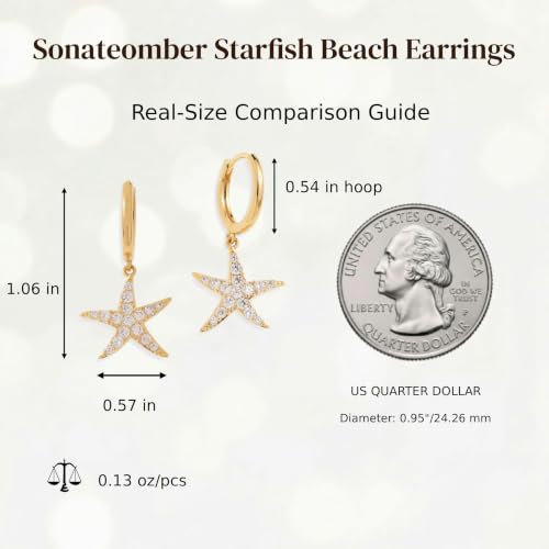 Jean Beau Drop Hoop Earrings for Women, Fasion Jewelry Gift - color: Gold Starfish
