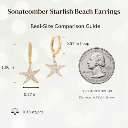 Jean Beau Drop Hoop Earrings for Women, Fasion Jewelry Gift - color: Gold Starfish