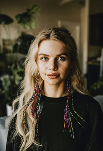 Bohemian handmade long lightweight feather dangle earrings for women - color: Rainbow