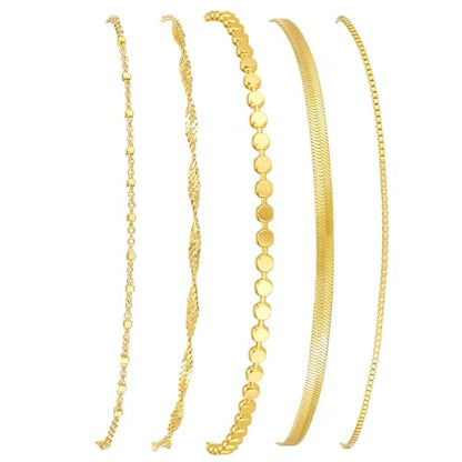 Gold Bracelets for Women, 14K Gold Plated Stackable Bracelet Stack Set Adjustable Charm Small Square Chain Snake Link Layered Waterproof Jewelry Sets Gifts - color: Bracelets-3 Gold