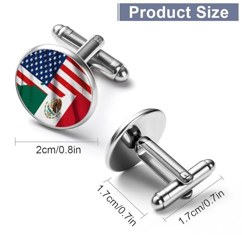 America Mexico Friendship USA Michoacan Mexican Flag Round Cufflink Set 1 Pair Stainless Steel Cufflinks Shirt for Men Business Wedding - size: 2.0cm