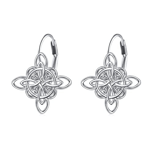 S925 Sterling Silver Celtic Knot Earrings for Women Irish Good Luck Drop Dangle Hook Earrings - style: Drop Leverback - Witch's Knot