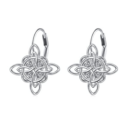 S925 Sterling Silver Celtic Knot Earrings for Women Irish Good Luck Drop Dangle Hook Earrings - style: Drop Leverback - Witch's Knot