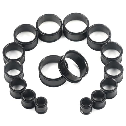 12G-25mm Single Flare Gauges Tunnels Plugs Stretching Set Kit 316L Surgical Steel Gauges Tunnle Plug for Ears 12G 10G 8G 6G 4G 2G 0G 00G 12mm 14mm 16mm 18mm 20mm 22mm 25mm - color: Black Tone, size: 0G(8.0mm)-22mm