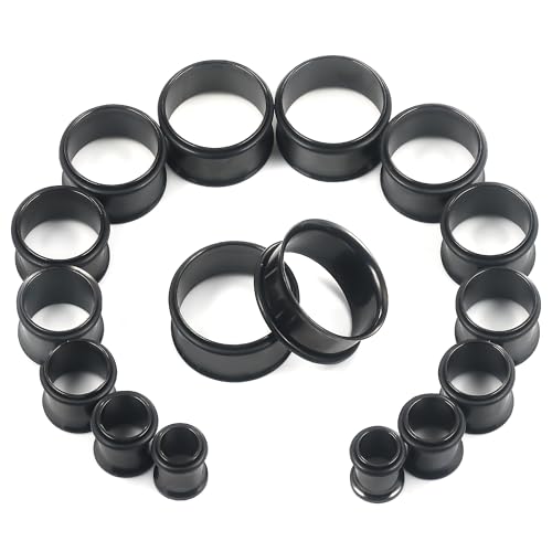 12G-25mm Single Flare Gauges Tunnels Plugs Stretching Set Kit 316L Surgical Steel Gauges Tunnle Plug for Ears 12G 10G 8G 6G 4G 2G 0G 00G 12mm 14mm 16mm 18mm 20mm 22mm 25mm - color: Black Tone, size: 00G(10.0mm)-25mm