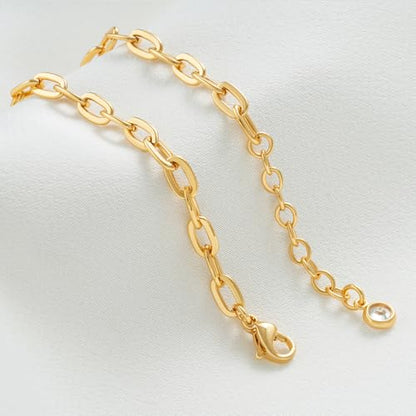 WEARON Gold Bracelet for Women 14K Gold Plated Snake Herringbone Figaro Cuban Bead Paperclip Cable Box Chain Simple Jewelry - style: Paperclip Chain