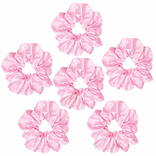Sufermoe 6 Pcs 4.5 Inch Satin Silk Hair Scrunchies, Light Pink Elastic Hair Ties for Women and Girls, Hair Accessories for Different Hairstyles and Occasions - color: Light Pink