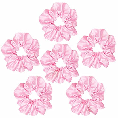 Sufermoe 6 Pcs 4.5 Inch Satin Silk Hair Scrunchies, Light Pink Elastic Hair Ties for Women and Girls, Hair Accessories for Different Hairstyles and Occasions - color: Light Pink