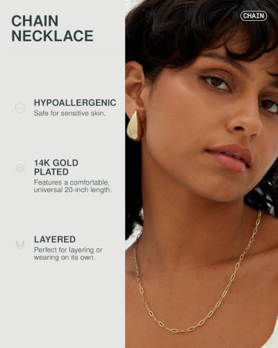 PAVOI Chain Necklace for Women, 14K Gold Plated Adjustable Layering Chain - style: Paperclip-S