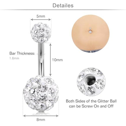 Belly Button Rings Stainless Steel 14G CZ Opal Navel Rings Barbells Women Girls Belly Piercing Jewelry - color: Silver Color-Style A: 5 PCS