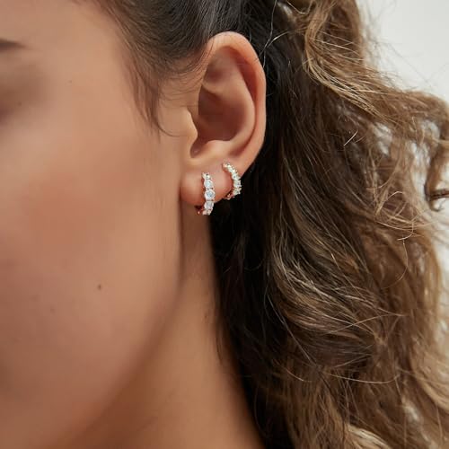 JINEAR 2 Pairs Gold Hoop Earrings for Women Dainty Huggie Earrings Set | 14K Gold Plated Cubic Zirconia Hypoallergenic Lightweight Waterproof Cartilage Hoop Earrings Trendy Jewelry Gift - color: rose gold