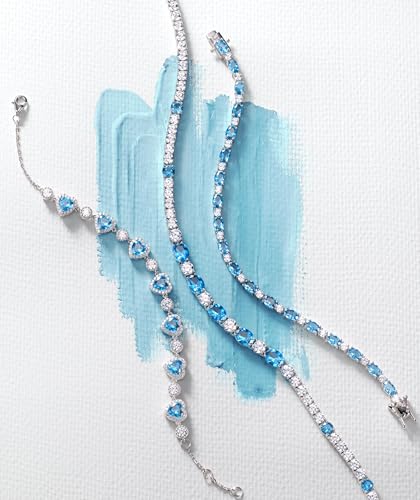 FANCIME Glamour Radiance Sterling Silver Birthstone Tennis Bracelets 7" | Charm Fine Jewelry Birthday Gifts for Women - color: Topaz