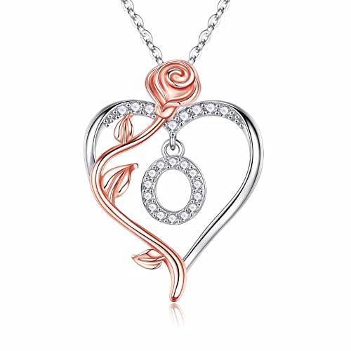 Iefil Rose Heart Initial Necklace, Anniversary Birthday Gifts for Women | Gift Box Packaging, 925 Sterling Silver, Jewelry Gift for Her Wife Mom Girlfriend, Initial A-Z, 19+2inches - color: IEFIL Jewelry Box, style: O