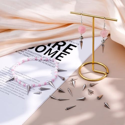 Cone Charm, Punk Style Spike Pendants with Small Hole, Glossy Gothic Dangle Cone Pendants Charm - color: Silver,Stainless Steel,50pcs,5 sizes