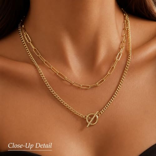 Gold Neklace Stack Dainty Gold Herringbone Necklace for Women Layered Paperclip Chain Necklaces Rhinestone Drop Simple Jewelry Gifts for Women - color: A9:2pcs