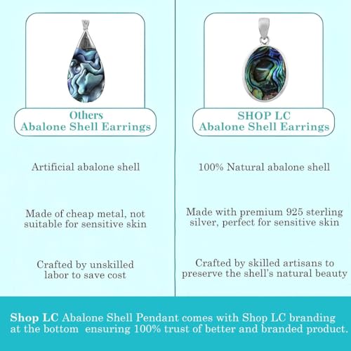 Shop LC 925 Sterling Silver Boho Abalone Shell Pendant | Teardrop Shape, Coastal, Beach Jewelry - color: Abalone # 05