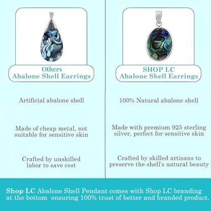 Shop LC 925 Sterling Silver Boho Abalone Shell Pendant | Teardrop Shape, Coastal, Beach Jewelry - color: Abalone # 05