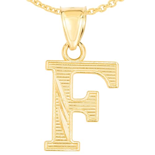 Floreo 10k Yellow Gold 0.45" Personalized Lighting Alphabet Letter A - Z Initial Charm Pendant with optional Extendable Chain Necklace - size: Pendant with Adjustable Chain, 18", style: - F -