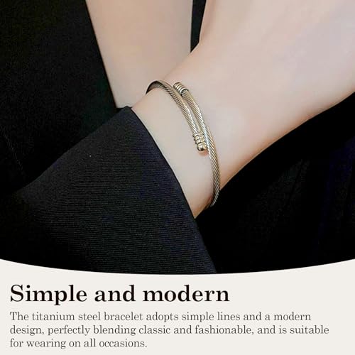 Jewelers Stainless Steel Cable Wire Open Cuff Adjustable Size - color: Rose gold