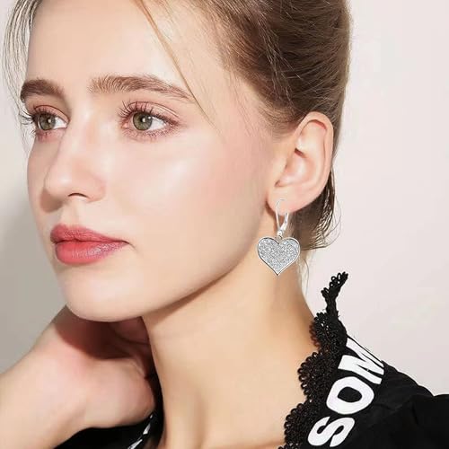 Sparkling Rhinestone Heart Hoop Earrings for Women Charming Heart-Shaped Huggie Earrings Valentine Day Jewelry - color: Silver