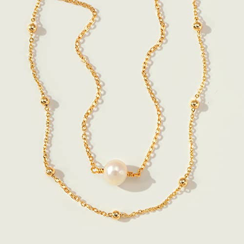 MEVECCO Dainty Chain Bracelets for Women, Layered and Charm Styles | 14K Gold Plated Brass, Select Cubic Zirconia Accents, Single and Multi-Row Structures for Refined Everyday Wristwear - style: 2 Layer 1 Pearl Bead Chain