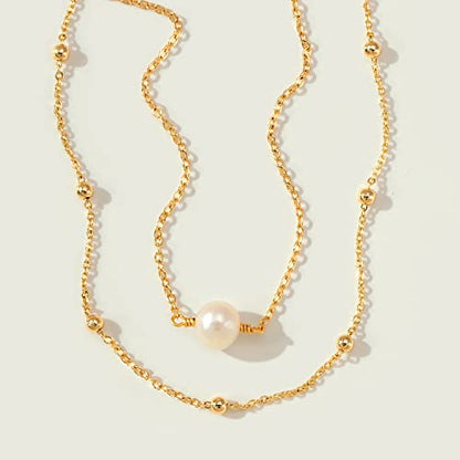 MEVECCO Dainty Chain Bracelets for Women, Layered and Charm Styles | 14K Gold Plated Brass, Select Cubic Zirconia Accents, Single and Multi-Row Structures for Refined Everyday Wristwear - style: 2 Layer 1 Pearl Bead Chain