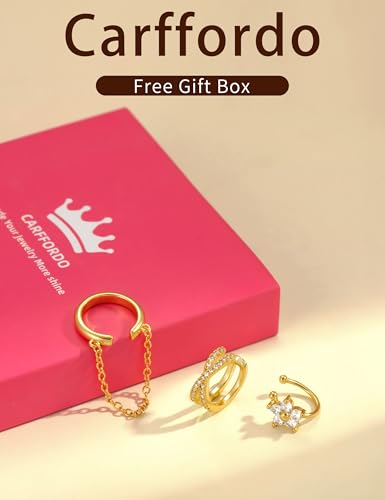 Carffordo 3Pcs Ear Cuffs Non Piercing for Women, Dainty Clip on Earrings | Trendy 14K Gold Plated Ear Cuff with Cubic Zirconia, Fake Piercing Cartilage Earrings, Lightweight Jewelry for Daily Wear - color: 3pcs-chain