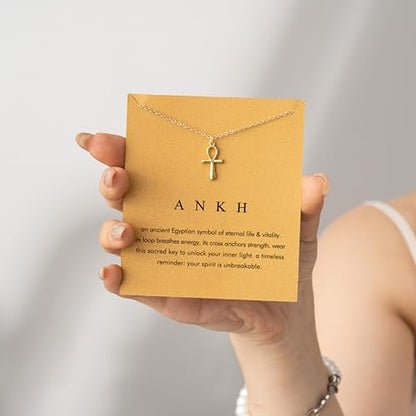 Baydurcan Dainty Gold Necklace for Women Ankh Mom Jesus Sun Star Necklace | 14K Gold Plated Pendant Necklaces Gifts for Friends Sister Mother, Birthday, Christmas, Graduation, Inspirational Gifts - style: Ankh