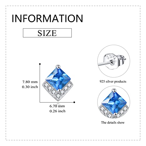 Birthstone Stud Earrings Sterling Silver Square Created Crystal Earrings Cubic Zirconia Hypoallergenic Piercing Jewelry Small Gifts for Women Mothers - color: Dec-Topaz
