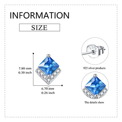 Birthstone Stud Earrings Sterling Silver Square Created Crystal Earrings Cubic Zirconia Hypoallergenic Piercing Jewelry Small Gifts for Women Mothers - color: Dec-Topaz