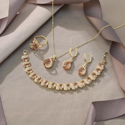 EVER FAITH Pear Cubic Zirconia Wedding Jewelry Set for Bride Bridesmaid - color: Champagne Gold-Plated-Brass
