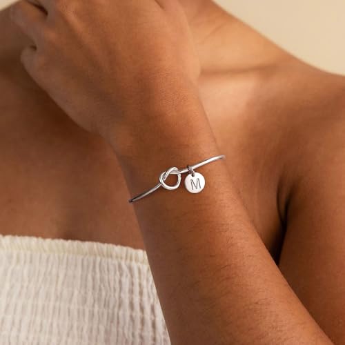 M MOOHAM Gold Initial Bracelets Gifts for Women Teen Girls - Dainty Tie the Knot Letter A-Z Initial Bracelet for Women 14K Gold Plated Cuff Bracelet Jewelry Personalized Bridesmaid Proposal Gifts - style: M - Silver