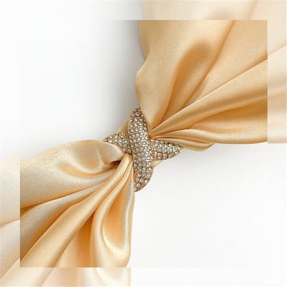Rhinestone Infinity Silk Scarf Ring Brooch for Women Fashion Crystal X Chain Shawl Scarves Buckle Clip Brooches Dainty Dress Accessories Wedding Birthday Jewelry Gift - color: Gold-Tone