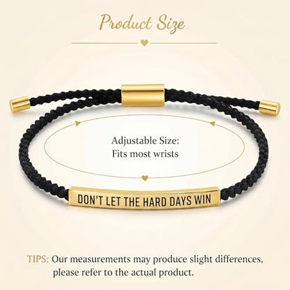 Frodete Dont Let The Hard Days Win Bracelet Inspirational Gifts for Women Adjustable Braided Tube Bracelet Gifts for Friends - color: A2:dont let the hard days win（black gold）
