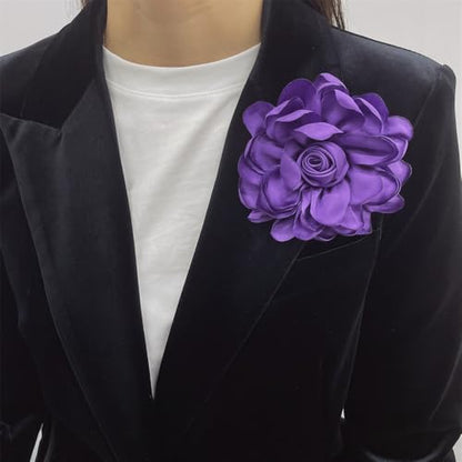 Dainty Fabric Rose Flower Large Brooch Lapel Pins Flower Brooches Pin Classic for Wedding Party Dance Banquet for Women Dress Suit Clothes Accessories Jewelry 100mm - color: Deep Purple