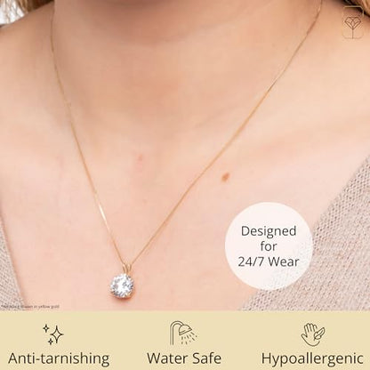 MAX + STONE 14k Gold 8mm Round Solitaire Cubic Zirconia Pendant Necklace for Women with 18 Inch Box Chain - size: 10 MM