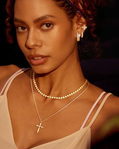 Dremmy Studios Dainty CZ Huggie Hoop Earrings 14K Gold Plated Chunky Simple Cute Thick Round Frill Bead Ball Starburst Cuff Earrings Cubic Zirconia Hoop Earrings Minimalist Personalized Gift for Her - color: CZ White
